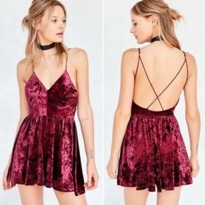 Silence & Noise Velvet Burgundy Dress Romper